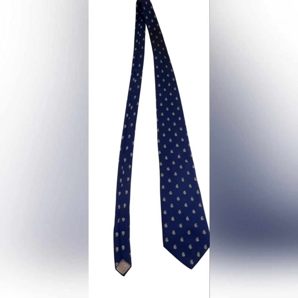 Vintage Christian Dior Tie Classic Navy Blue Small Print. 100% Silk